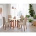 Conjunto de Mesa de Jantar Redonda com Tampo de Vidro Off White Flora e 4 Cadeiras Clarice Linho Bege e Cinamomo