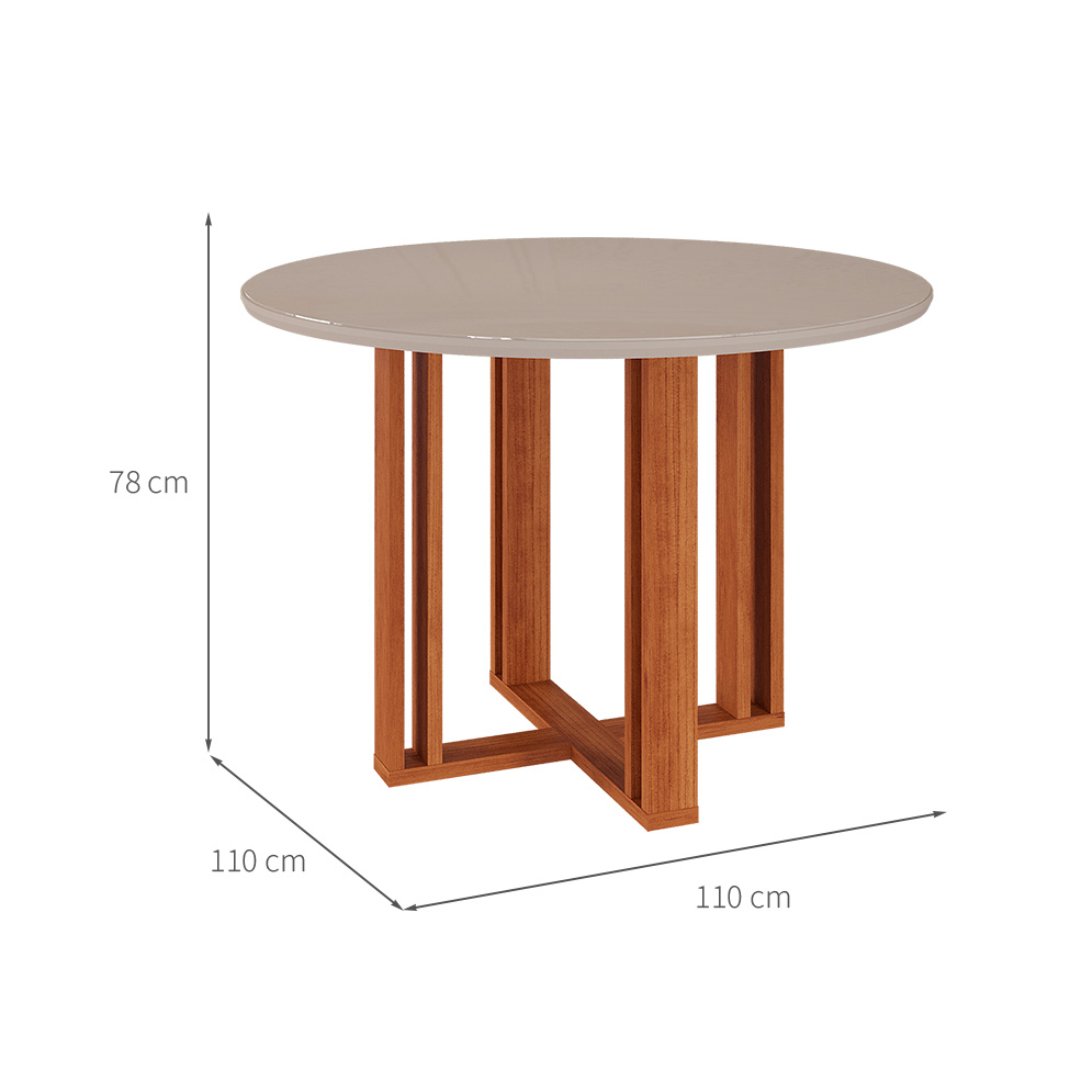 Conjunto de Mesa de Jantar Redonda com Tampo de Vidro Off White Flora e 4 Cadeiras Clarice Linho Bege e Cinamomo