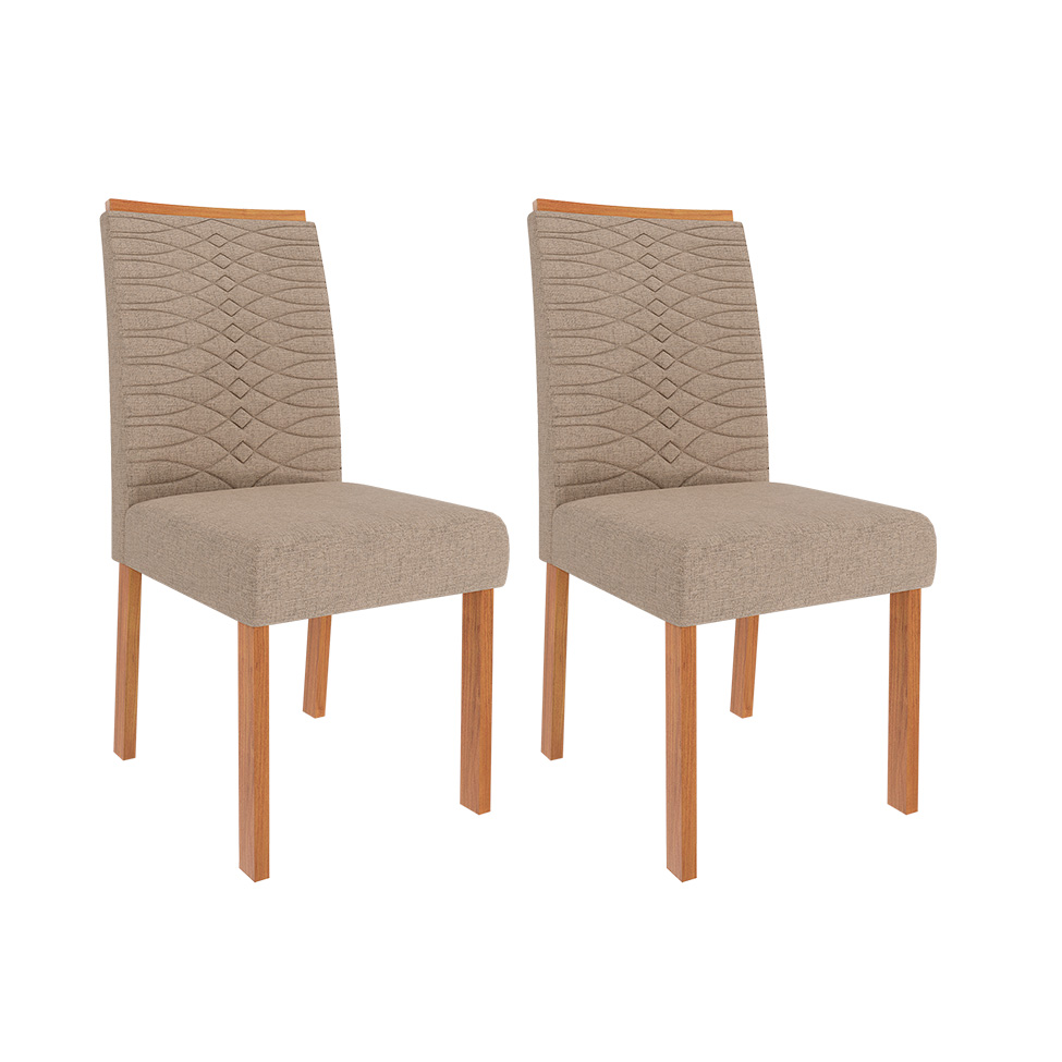 Conjunto de Mesa de Jantar Redonda com Tampo de Vidro Off White Flora e 4 Cadeiras Clarice Linho Bege e Cinamomo