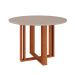 Conjunto de Mesa de Jantar Redonda com Tampo de Vidro Off White Flora e 4 Cadeiras Clarice Linho Bege e Cinamomo