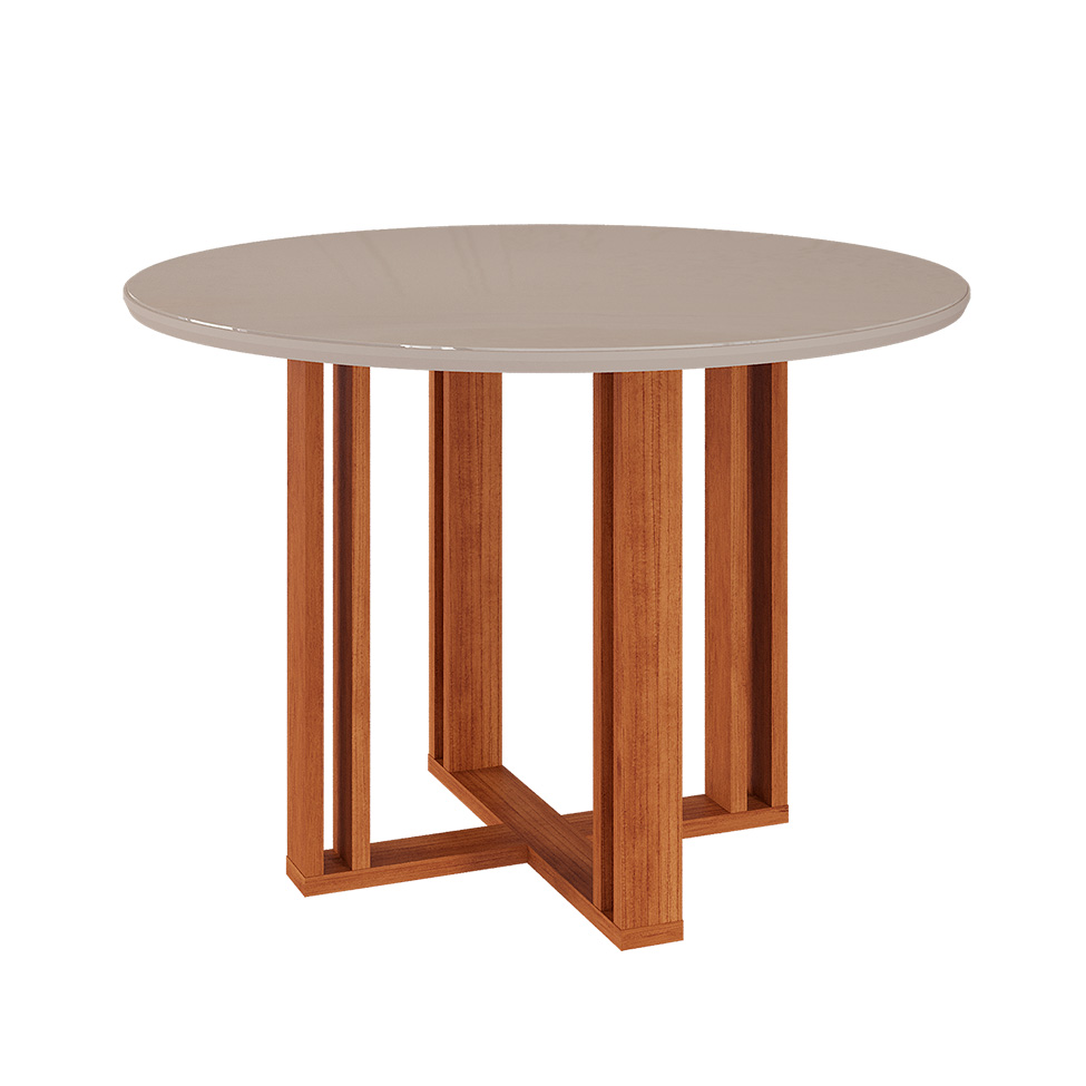 Conjunto de Mesa de Jantar Redonda com Tampo de Vidro Off White Flora e 4 Cadeiras Clarice Linho Bege e Cinamomo