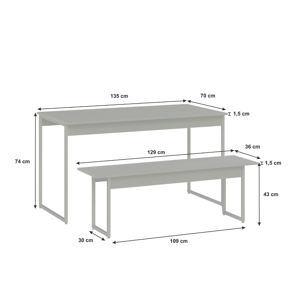 Conjunto de Mesa de Jantar Retangular com 1 Banco Studio Branco
