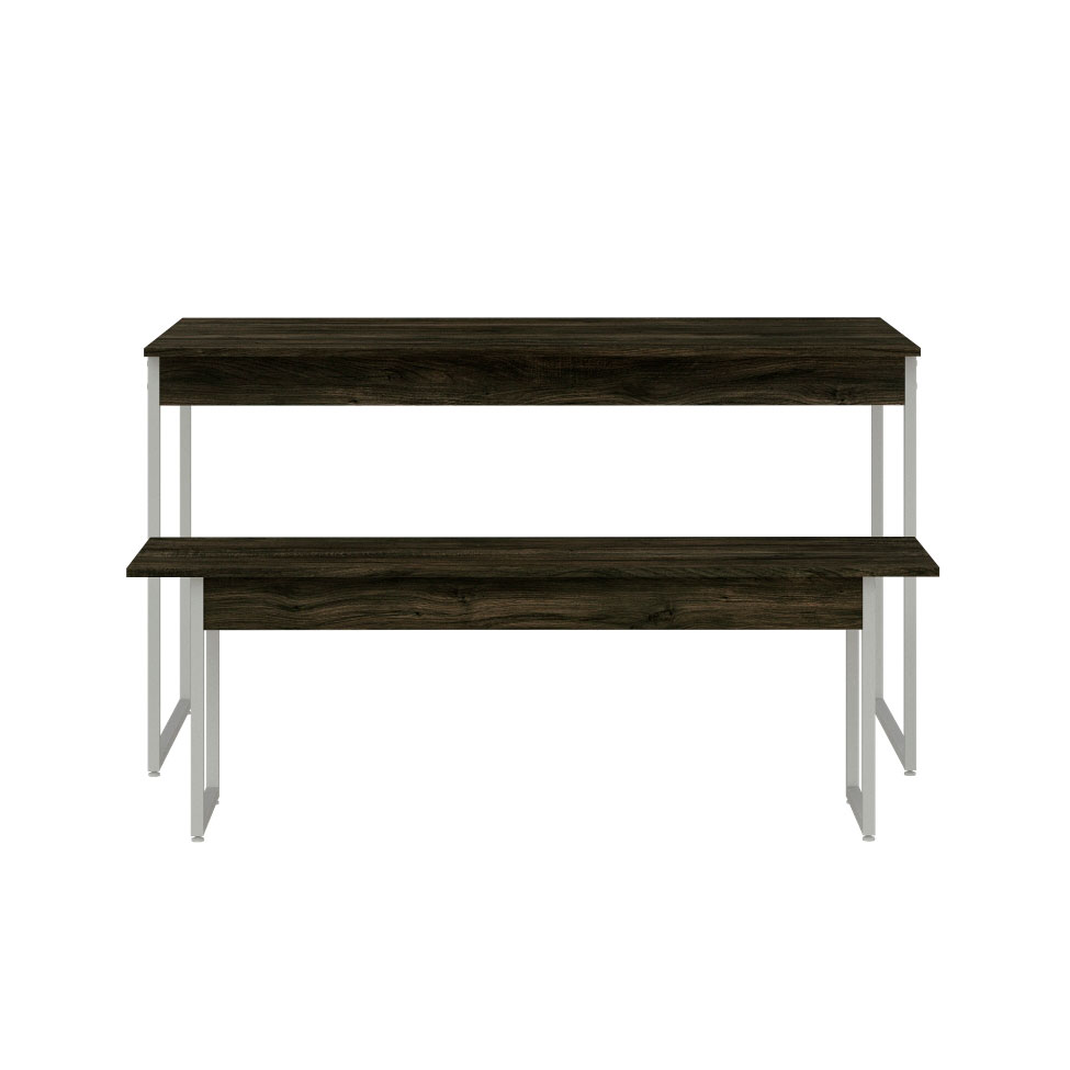 Conjunto de Mesa de Jantar Retangular com 1 Banco Studio Carvalho Dark e Branco