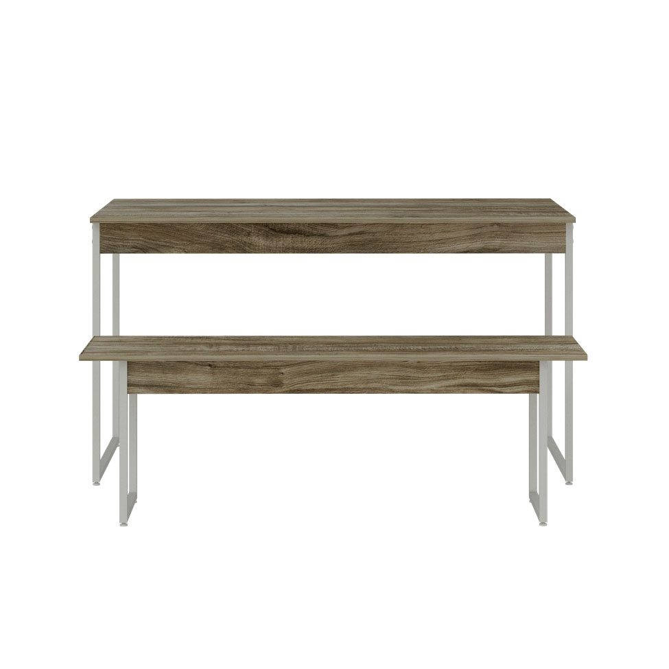 Conjunto de Mesa de Jantar Retangular com 1 Banco Studio Carvalho e Branco