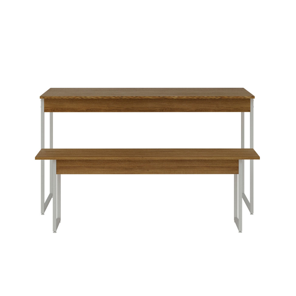 Conjunto de Mesa de Jantar Retangular com 1 Banco Studio Mel e Branco