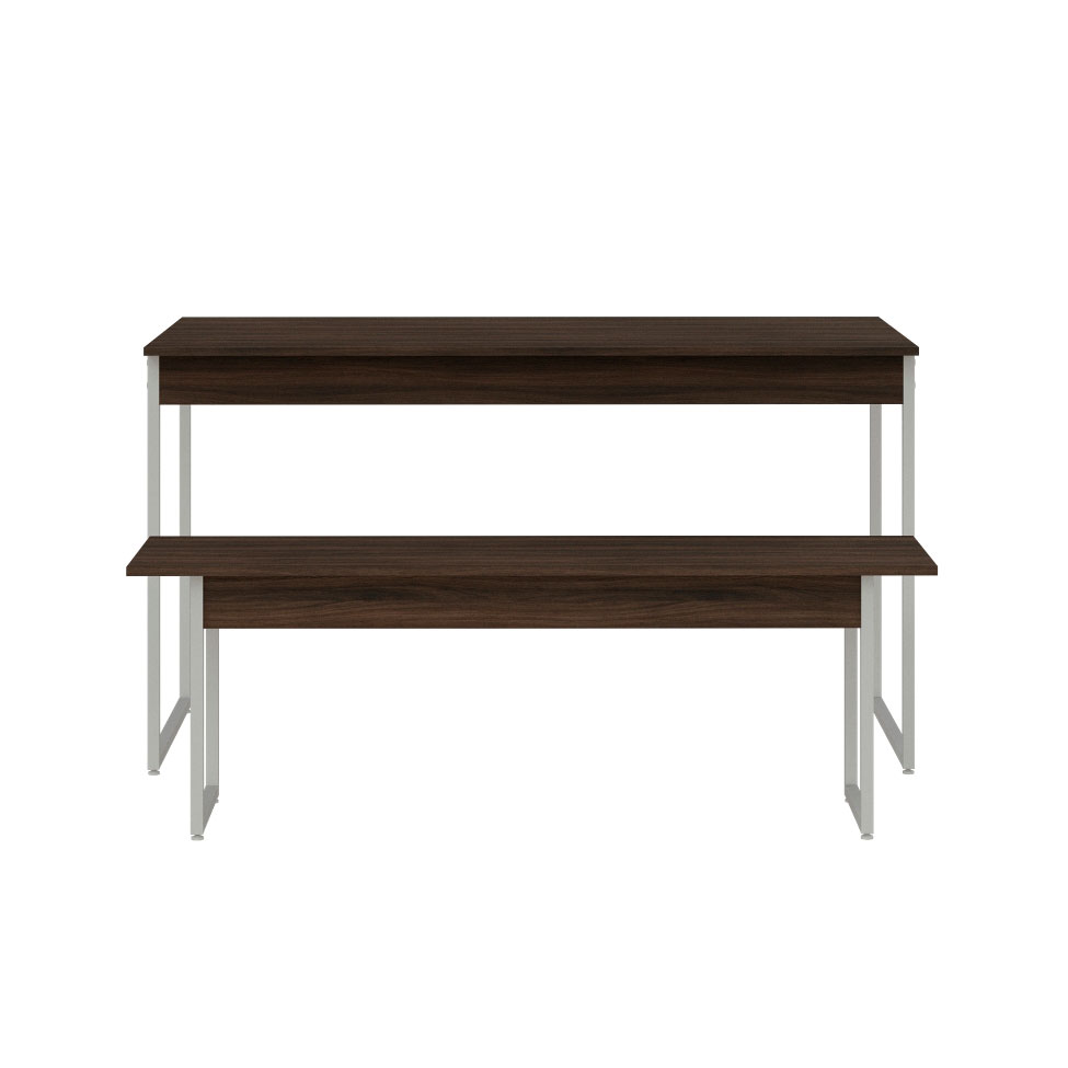 Conjunto de Mesa de Jantar Retangular com 1 Banco Studio Nogal e Branco