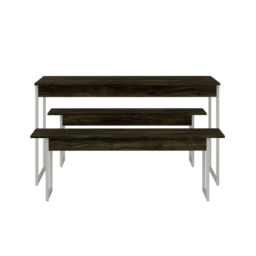 Conjunto de Mesa de Jantar Retangular com 2 Bancos Studio Carvalho Dark e Branco