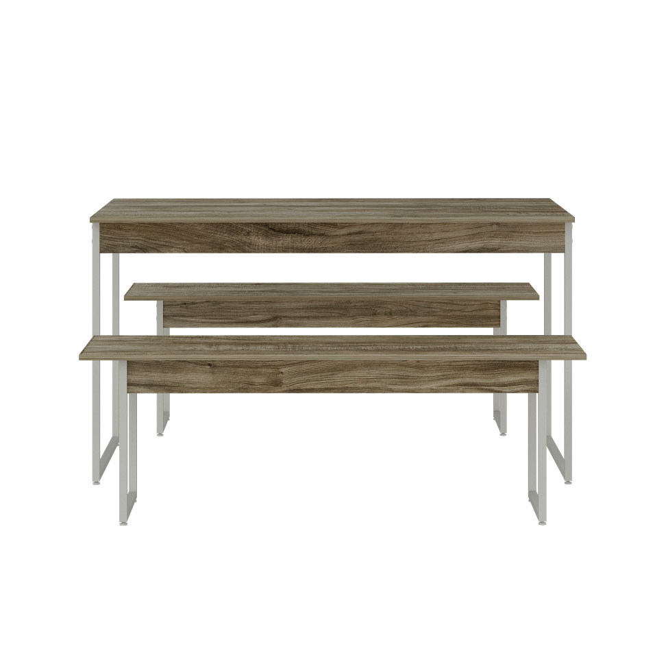 Conjunto de Mesa de Jantar Retangular com 2 Bancos Studio Carvalho e Branco