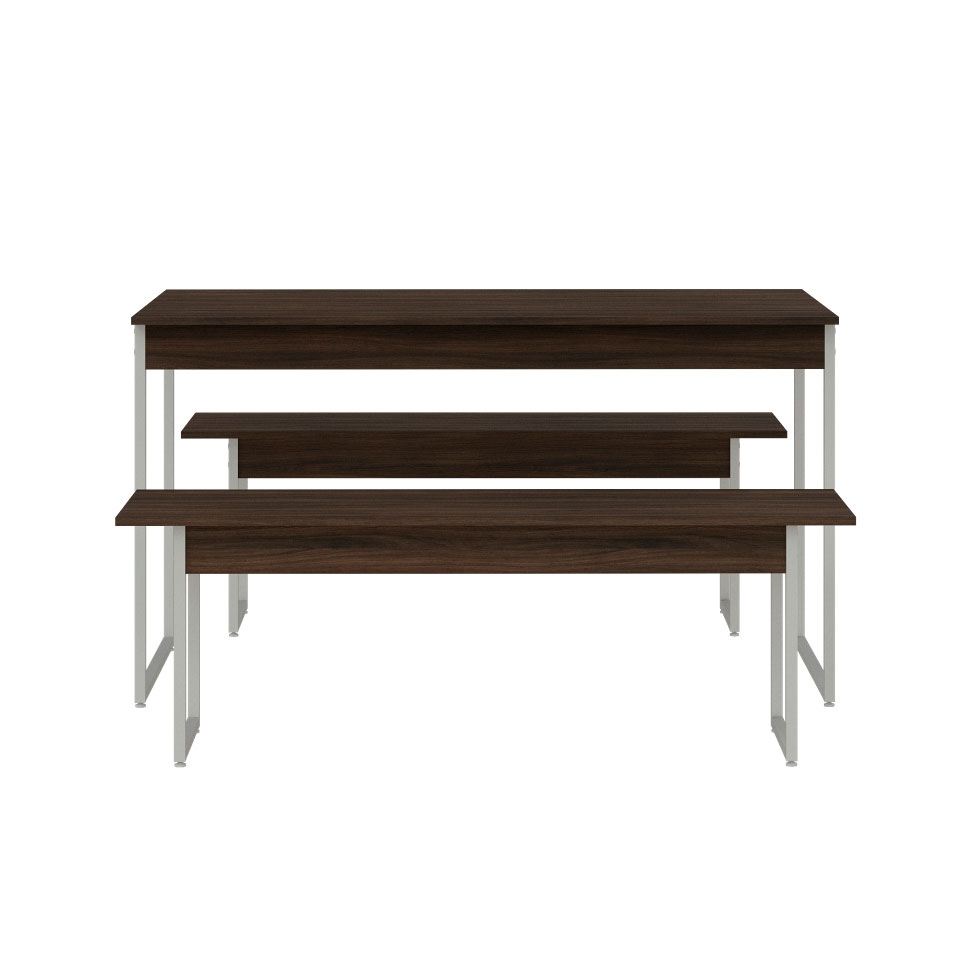 Conjunto de Mesa de Jantar Retangular com 2 Bancos Studio Nogal e Branco