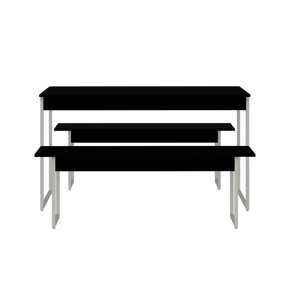 Conjunto de Mesa de Jantar Retangular com 2 Bancos Studio Preto e Branco