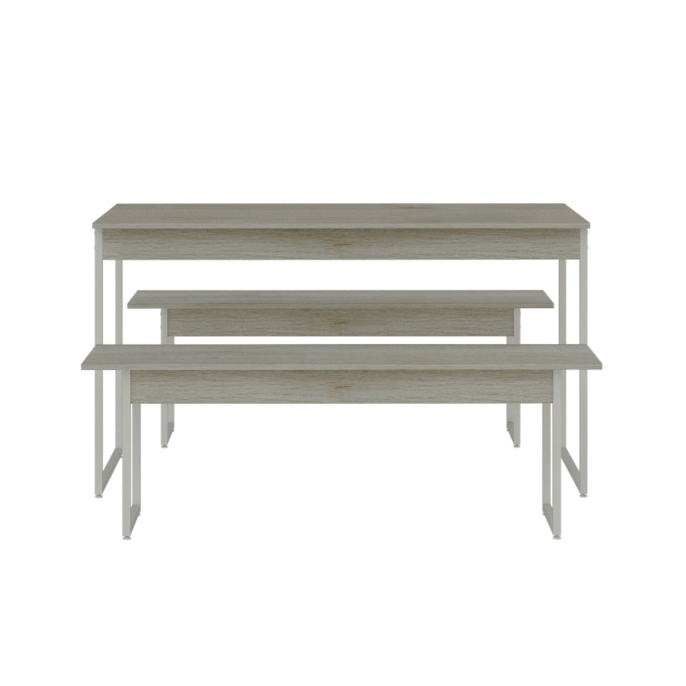 Conjunto de Mesa de Jantar Retangular com 2 Bancos Studio Snow e Branco