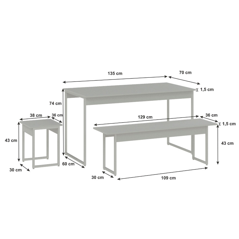 Conjunto de Mesa de Jantar Retangular com 4 Bancos Studio Branco