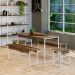 Conjunto de Mesa de Jantar Retangular com 4 Bancos Studio Carvalho Dark e Branco