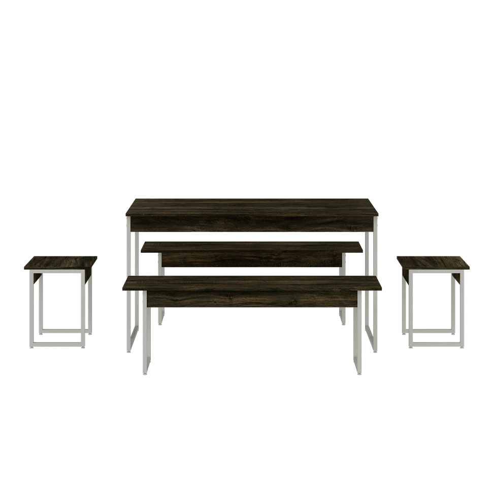 Conjunto de Mesa de Jantar Retangular com 4 Bancos Studio Carvalho Dark e Branco