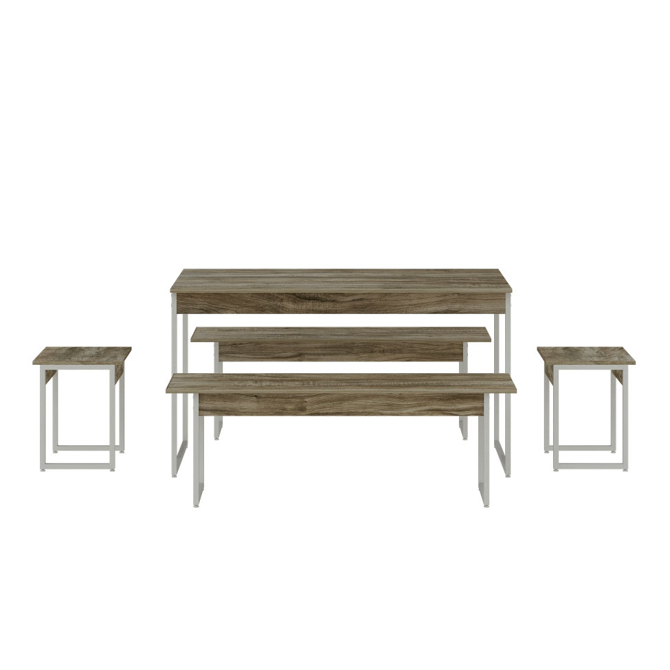 Conjunto de Mesa de Jantar Retangular com 4 Bancos Studio Carvalho e Branco