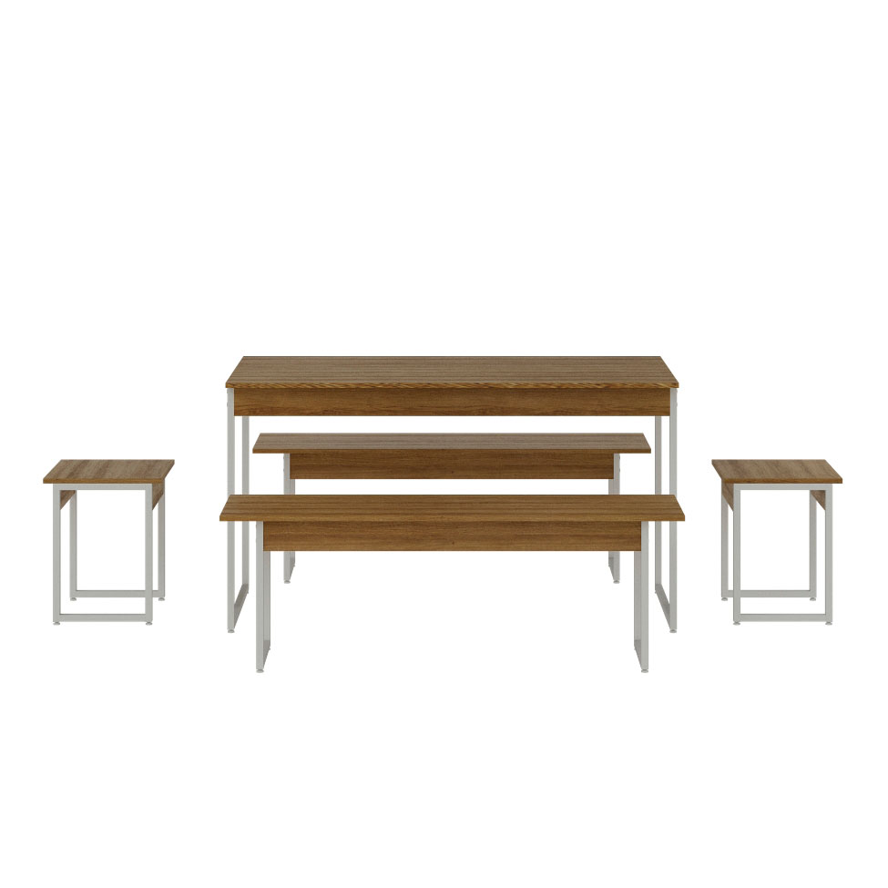 Conjunto de Mesa de Jantar Retangular com 4 Bancos Studio Mel e Branco