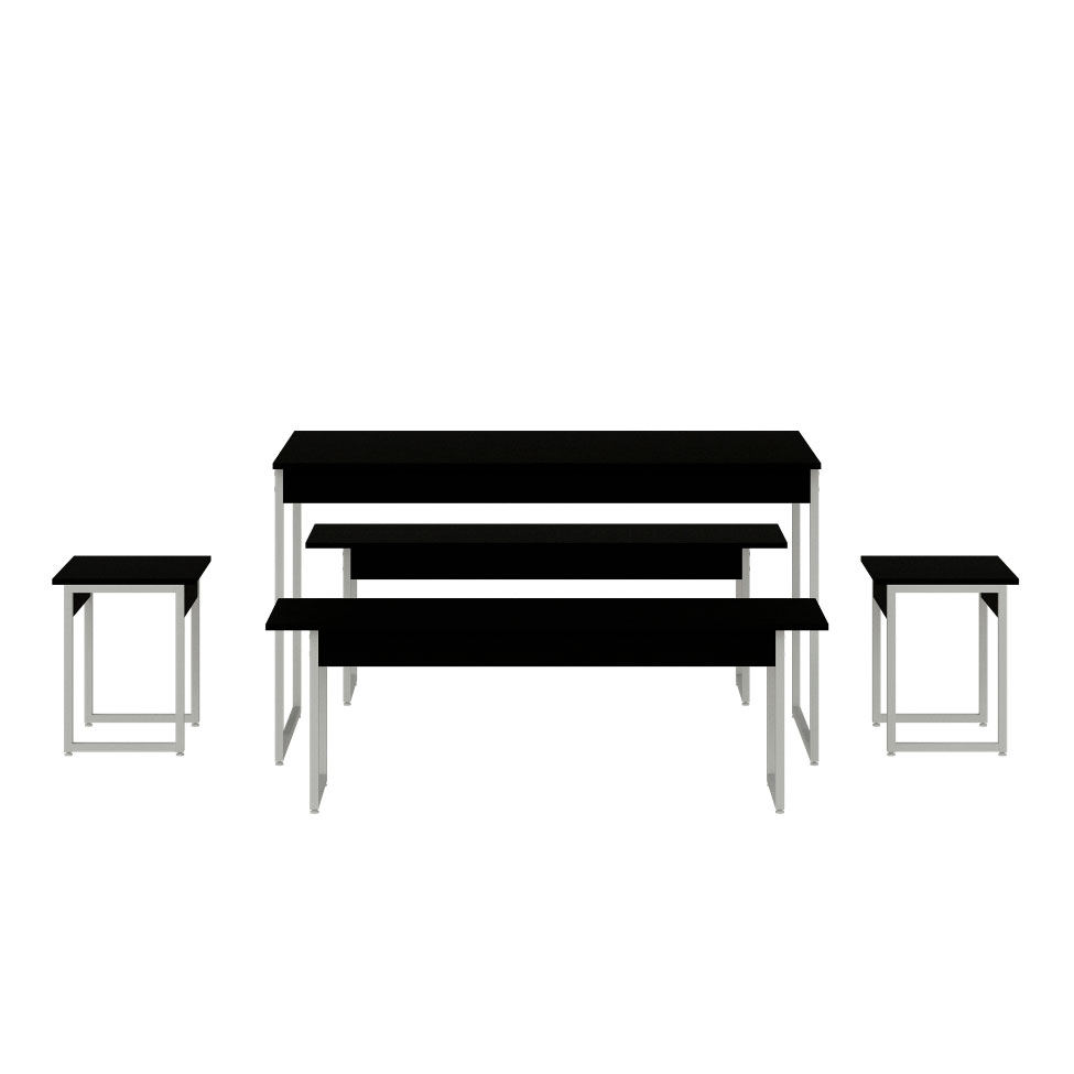 Conjunto de Mesa de Jantar Retangular com 4 Bancos Studio Preto e Branco