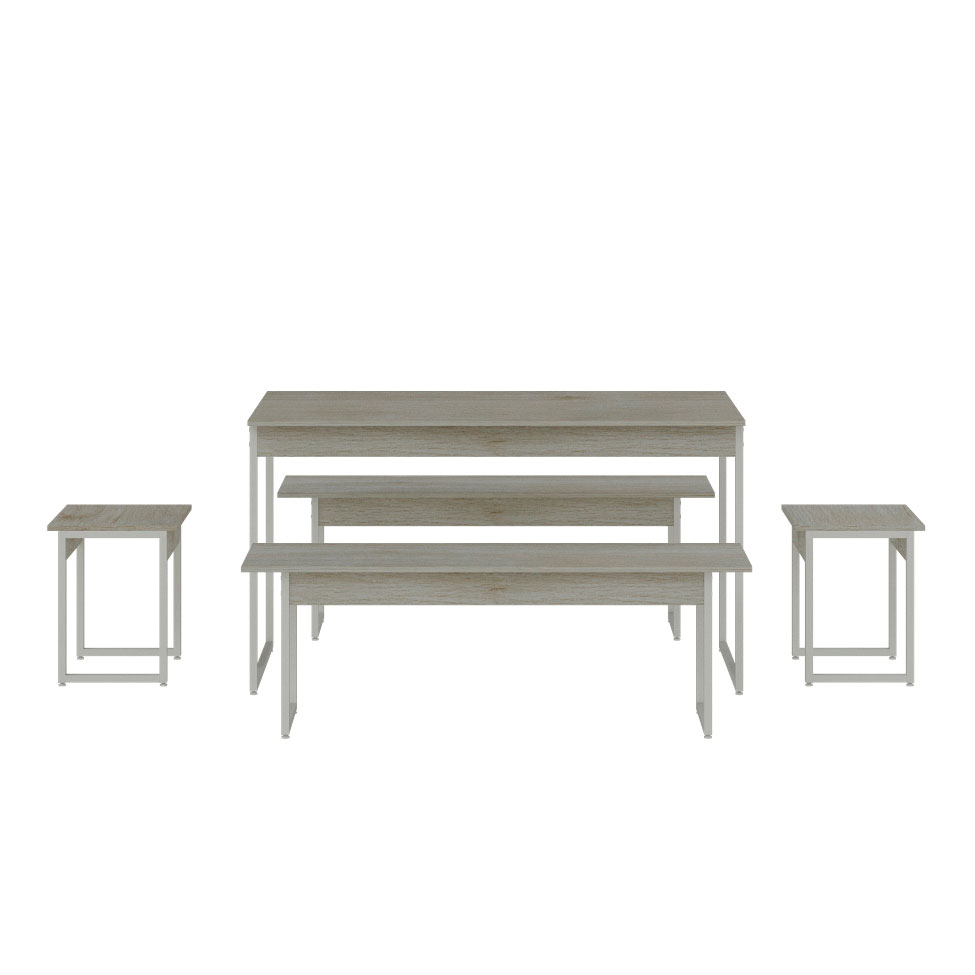 Conjunto de Mesa de Jantar Retangular com 4 Bancos Studio Snow e Branco