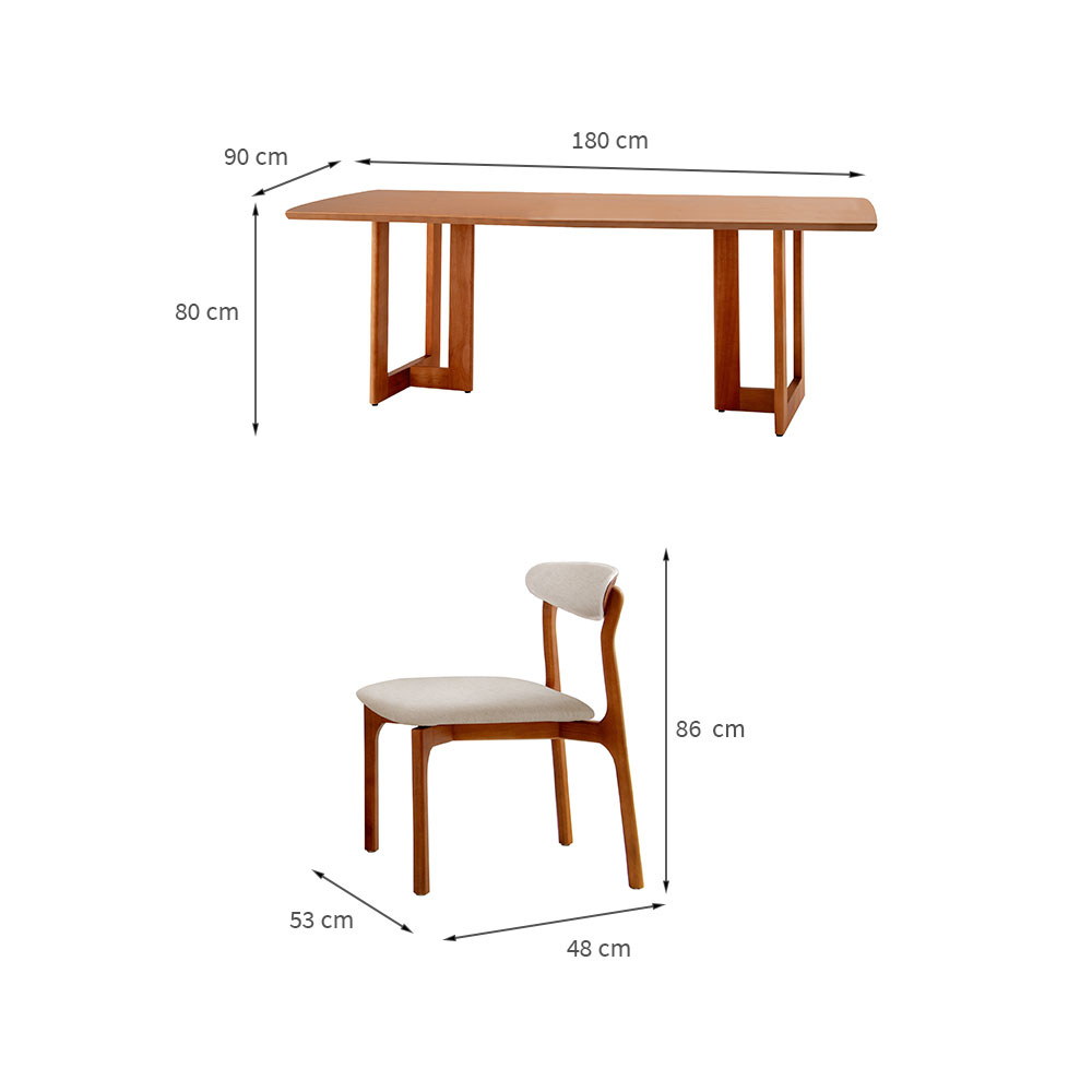 Conjunto de Mesa de Jantar Retangular com Tampo Madeira Talia e 6 Cadeiras Italia Linho Bege e Imbuia