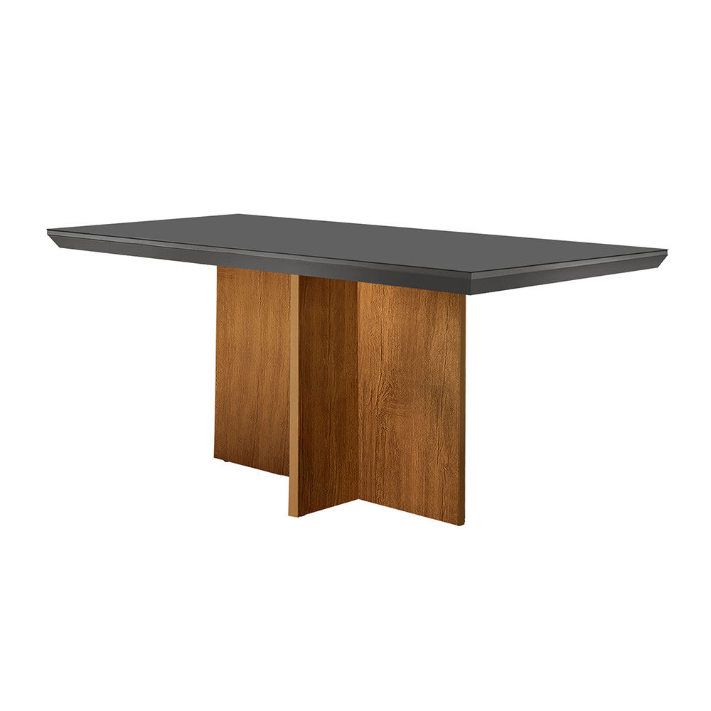 Conjunto de Mesa de Jantar Retangular com Tampo de Vidro Berlim e 4 Cadeiras Alegra Veludo Grafite e Imbuia