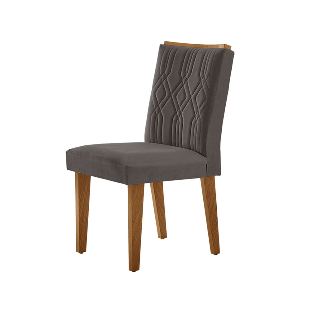 Conjunto de Mesa de Jantar Retangular com Tampo de Vidro Berlim e 4 Cadeiras Alegra Veludo Grafite e Imbuia
