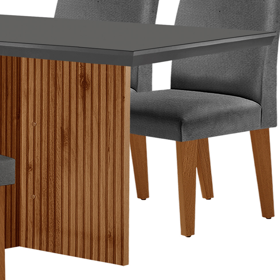 Conjunto de Mesa de Jantar Retangular com Tampo de Vidro Berlim e 4 Cadeiras Bélgica Linho Grafite e Imbuia