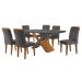 Conjunto de Mesa de Jantar Retangular com Tampo de Vidro Genova e 6 Cadeiras Itália Veludo Grafite e Imbuia