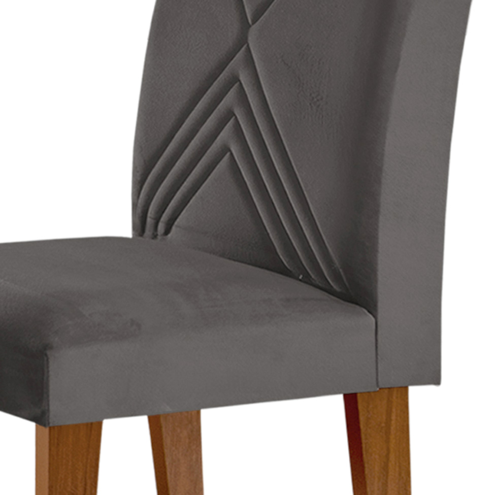 Conjunto de Mesa de Jantar Retangular com Tampo de Vidro Genova e 6 Cadeiras Itália Veludo Grafite e Imbuia