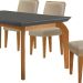 Conjunto de Mesa de Jantar Retangular com Tampo de Vidro Grafire Turquesa e 6 Cadeiras Luanda Linho Bege e Imbuia