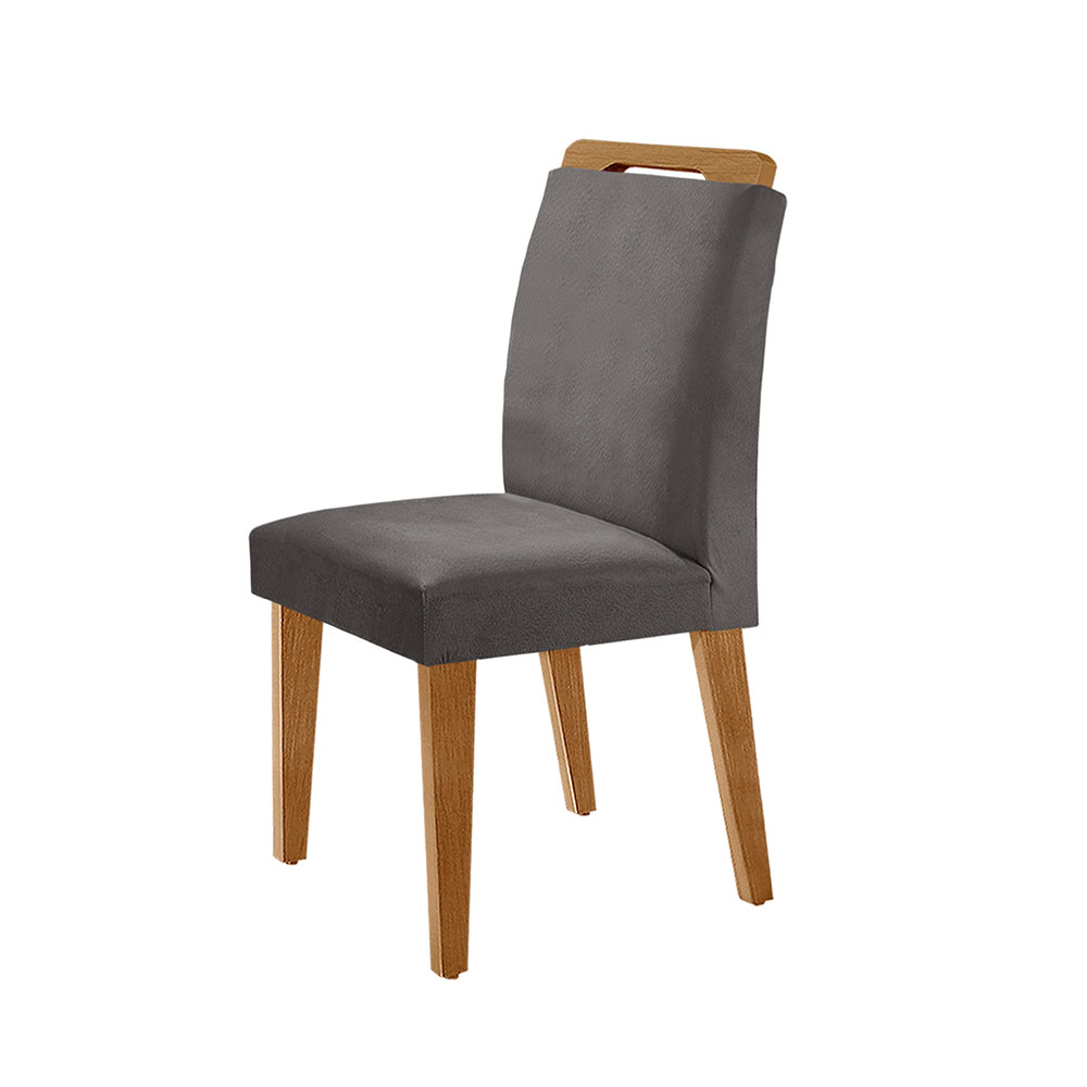 Conjunto de Mesa de Jantar Retangular com Tampo de Vidro Luna e 4 Cadeiras Athenas Veludo Grafite e Imbuia