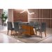 Conjunto de Mesa de Jantar Retangular com Tampo de Vidro Luna e 6 Cadeiras Grécia Linho Grafite e Imbuia