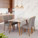Conjunto de Mesa de Jantar Retangular com Tampo de Vidro Off White Adele e 4 Cadeiras Fernanda Linho Grafite e Madeira