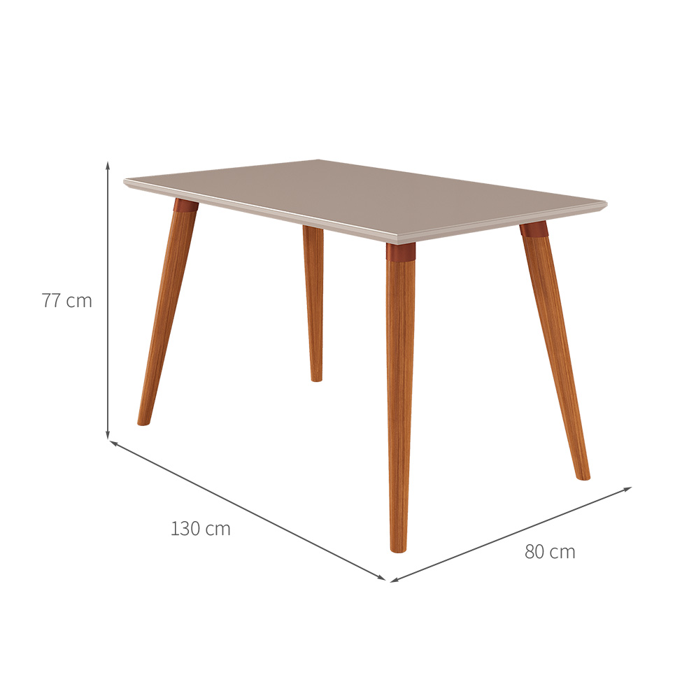 Conjunto de Mesa de Jantar Retangular com Tampo de Vidro Off White Adele e 4 Cadeiras Fernanda Linho Grafite e Madeira