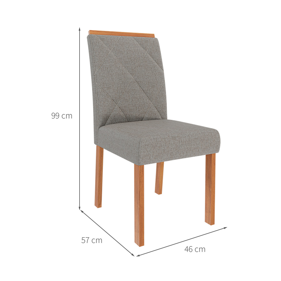 Conjunto de Mesa de Jantar Retangular com Tampo de Vidro Off White Adele e 4 Cadeiras Fernanda Linho Grafite e Madeira
