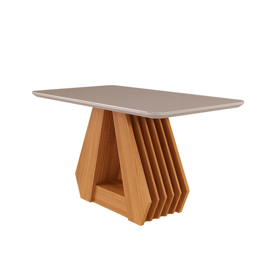 Conjunto de Mesa de Jantar Retangular com Tampo de Vidro Off White Agata e 4 Cadeiras Clarice Suede Nude e Nature