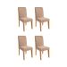 Conjunto de Mesa de Jantar Retangular com Tampo de Vidro Off White Agata e 4 Cadeiras Clarice Suede Nude e Nature