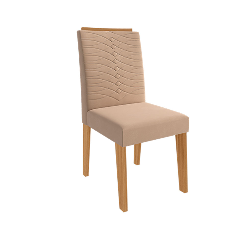 Conjunto de Mesa de Jantar Retangular com Tampo de Vidro Off White Agata e 4 Cadeiras Clarice Suede Nude e Nature