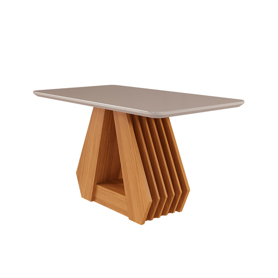 Conjunto de Mesa de Jantar Retangular com Tampo de Vidro Off White Agata e 4 Cadeiras Juliana Suede Nude e Nature
