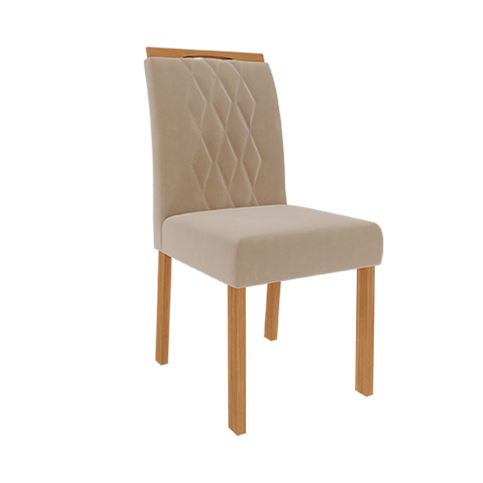 Conjunto de Mesa de Jantar Retangular com Tampo de Vidro Off White Agata e 4 Cadeiras Juliana Suede Nude e Nature