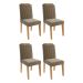 Conjunto de Mesa de Jantar Retangular com Tampo de Vidro Off White Agata e 4 Cadeiras Paola Suede Joli e Nature