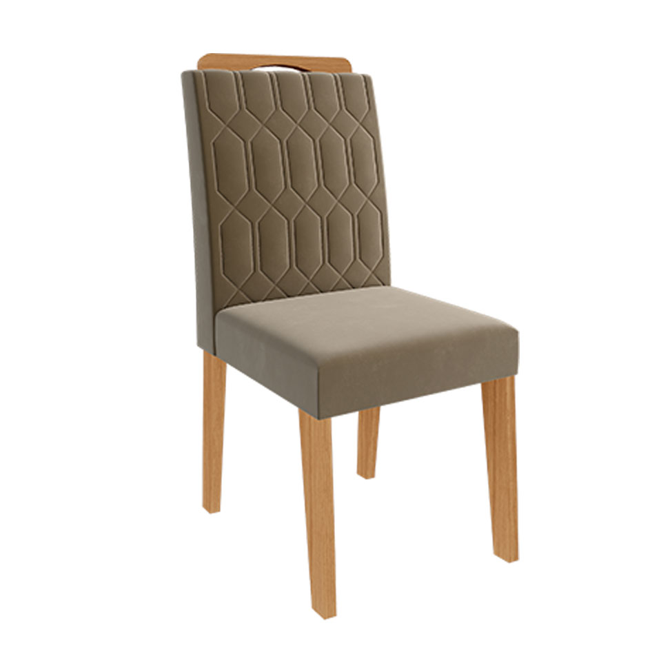 Conjunto de Mesa de Jantar Retangular com Tampo de Vidro Off White Agata e 4 Cadeiras Paola Suede Joli e Nature