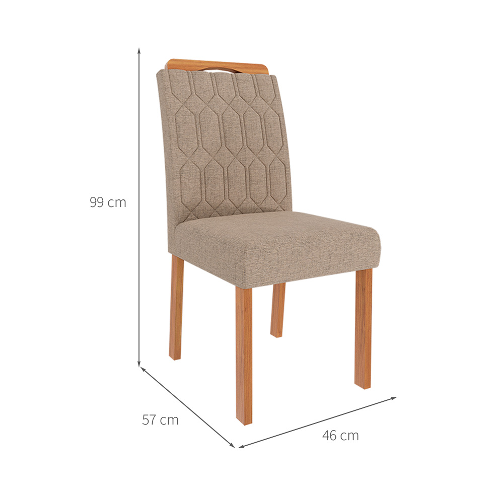 Conjunto de Mesa de Jantar Retangular com Tampo de Vidro Off White Ana e 6 Cadeiras Paola Linho Bege e Nature