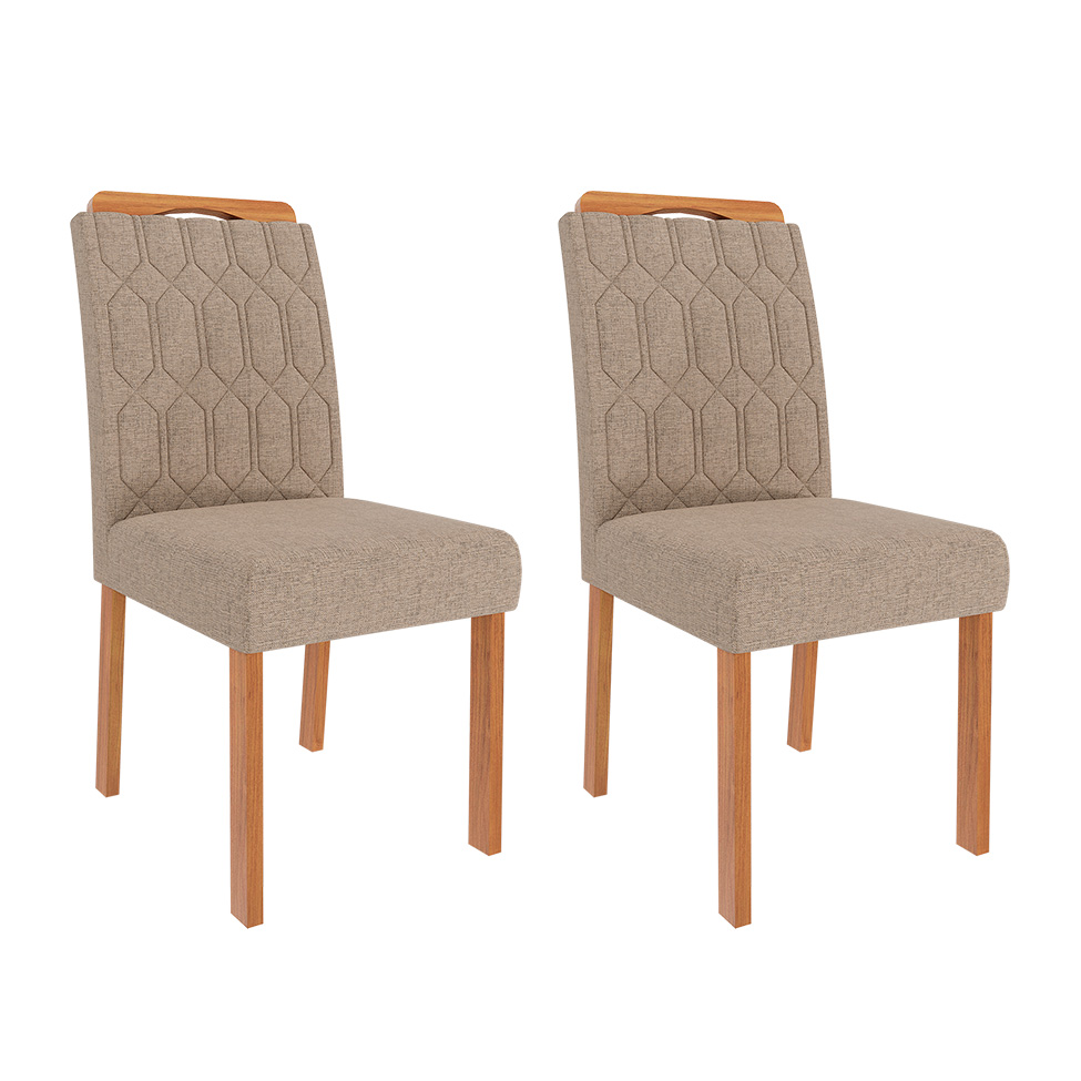 Conjunto de Mesa de Jantar Retangular com Tampo de Vidro Off White Ana e 6 Cadeiras Paola Linho Bege e Nature
