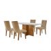 Conjunto de Mesa de Jantar Retangular com Tampo de Vidro Off White Berlim e 4 Cadeiras Alegra Linho Bege e Imbuia