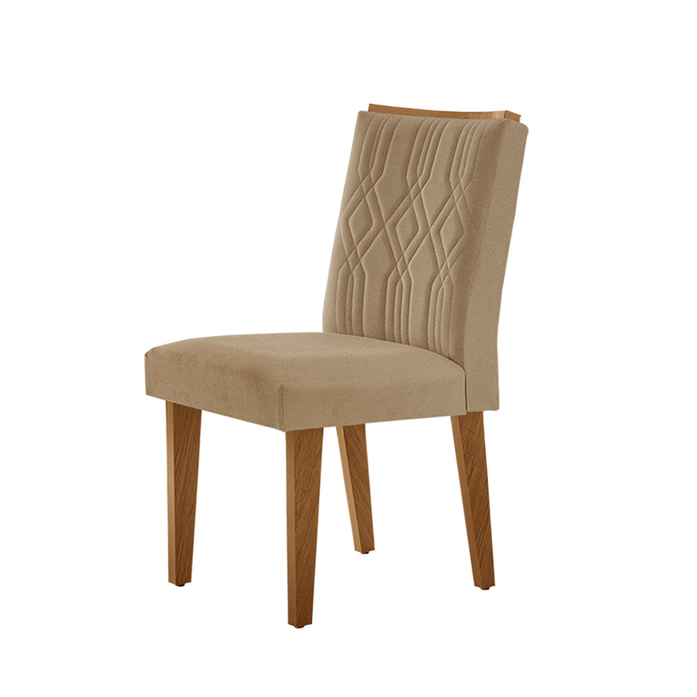 Conjunto de Mesa de Jantar Retangular com Tampo de Vidro Off White Berlim e 4 Cadeiras Alegra Linho Bege e Imbuia