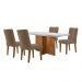 Conjunto de Mesa de Jantar Retangular com Tampo de Vidro Off White Berlim e 4 Cadeiras Alegra Veludo Capuccino e Imbuia