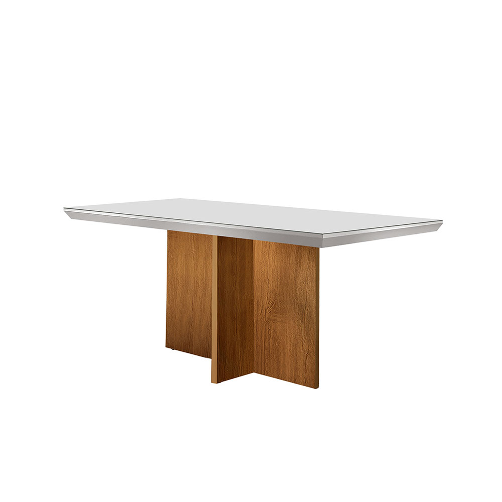 Conjunto de Mesa de Jantar Retangular com Tampo de Vidro Off White Berlim e 4 Cadeiras Alegra Veludo Capuccino e Imbuia
