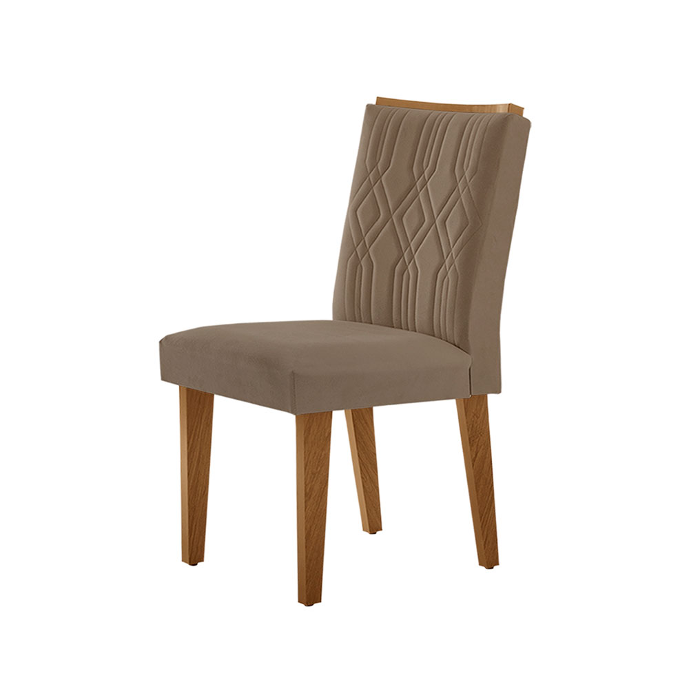 Conjunto de Mesa de Jantar Retangular com Tampo de Vidro Off White Berlim e 4 Cadeiras Alegra Veludo Capuccino e Imbuia