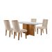 Conjunto de Mesa de Jantar Retangular com Tampo de Vidro Off White Berlim e 4 Cadeiras Alegra Veludo Creme e Imbuia