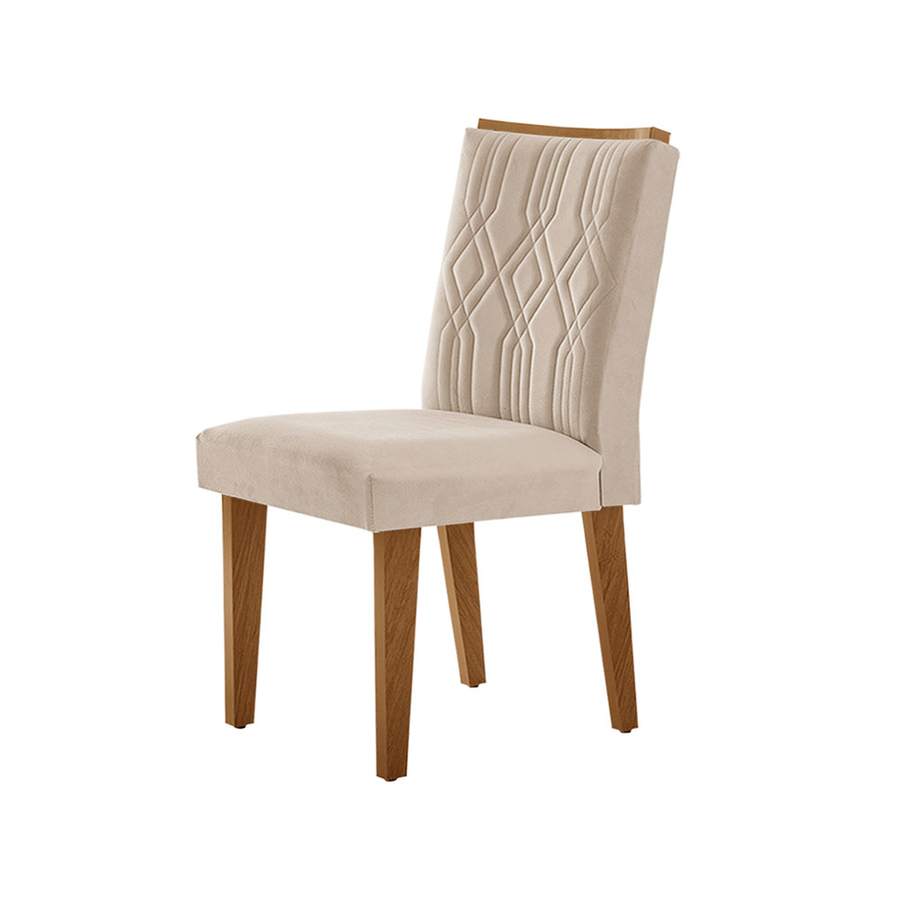 Conjunto de Mesa de Jantar Retangular com Tampo de Vidro Off White Berlim e 4 Cadeiras Alegra Veludo Creme e Imbuia